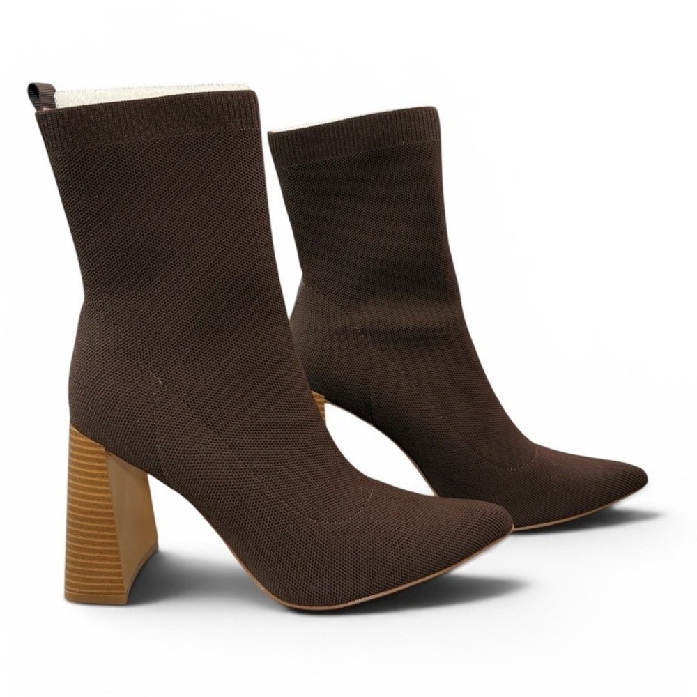 Journee Collection Noralinn Brown Knit Sock Booties Pointed Toe Block Heel 10